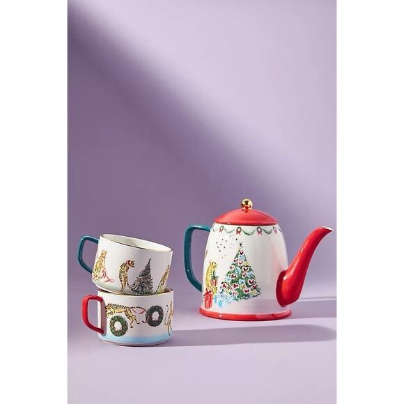 Anthropologie Susannah Garrod 'Tis The Season Tea For Two Set Christmas NEW - Picture 1 of 3